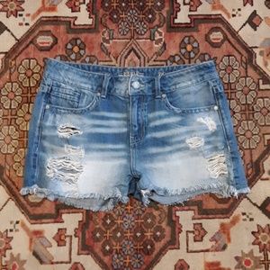 Buckle Distressed Jean Shorts